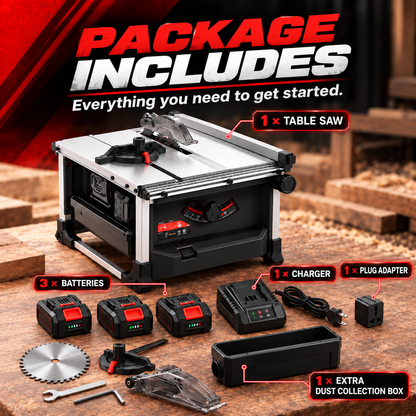 Cordless Brushless Table Saw, 0-45° Bevel Cut Portable Table Saw with 95% Dust Collection, 3 Batteries & Charger
