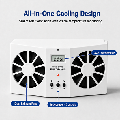 Solar‑Powered Dual‑Fan Car Cooling Exhaust Fan with LCD Temperature Display