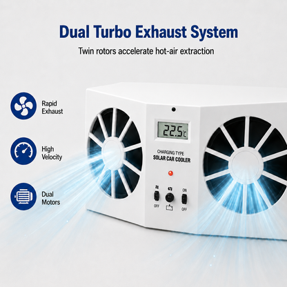 Solar‑Powered Dual‑Fan Car Cooling Exhaust Fan with LCD Temperature Display