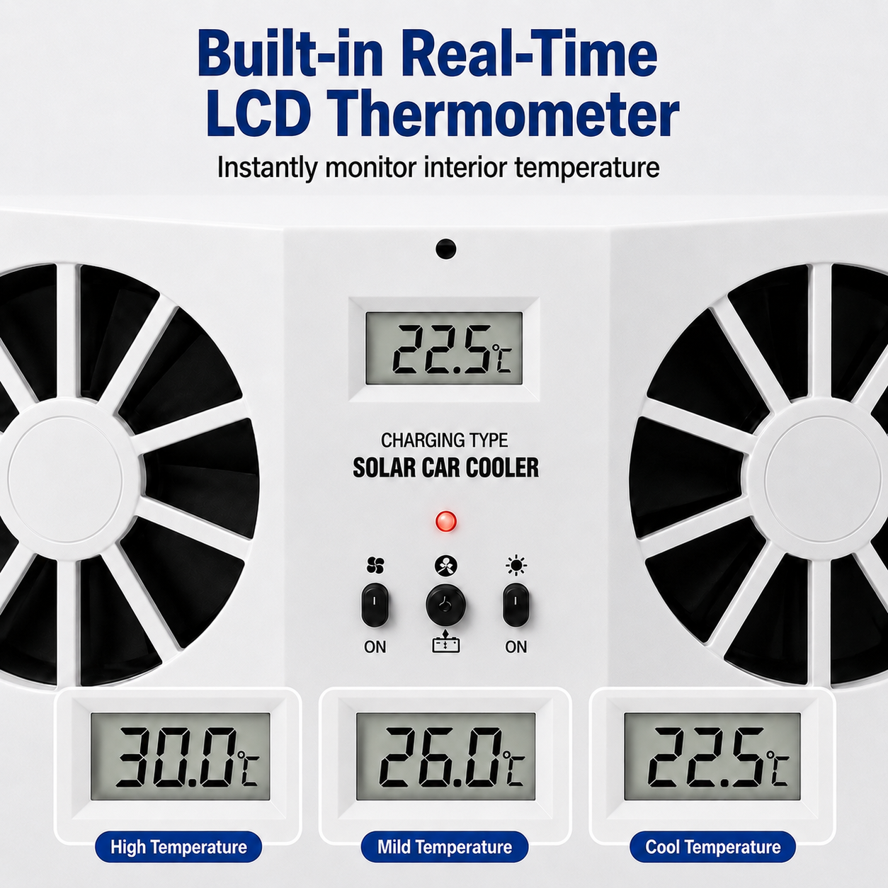 Solar‑Powered Dual‑Fan Car Cooling Exhaust Fan with LCD Temperature Display