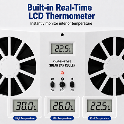 Solar‑Powered Dual‑Fan Car Cooling Exhaust Fan with LCD Temperature Display