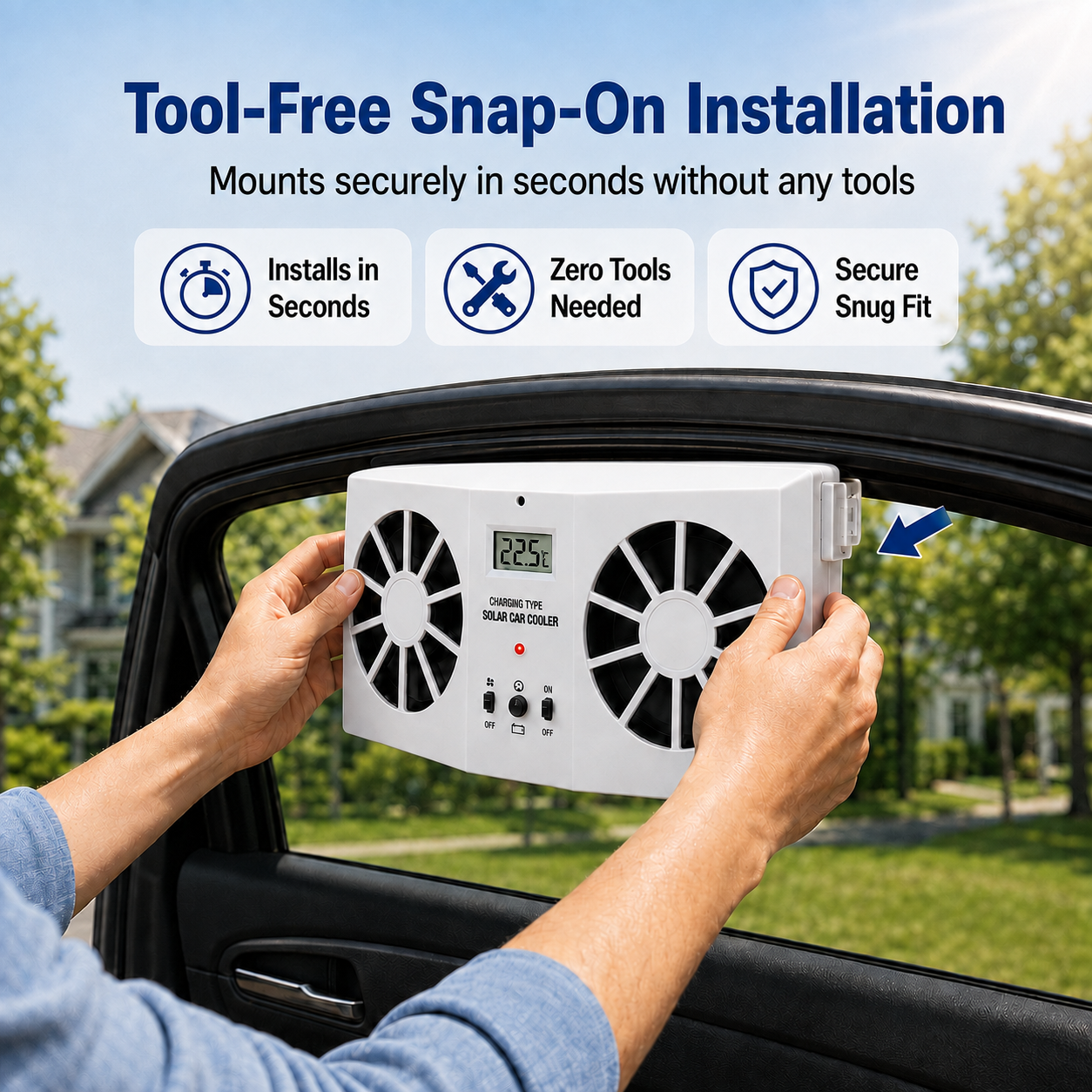 Solar‑Powered Dual‑Fan Car Cooling Exhaust Fan with LCD Temperature Display