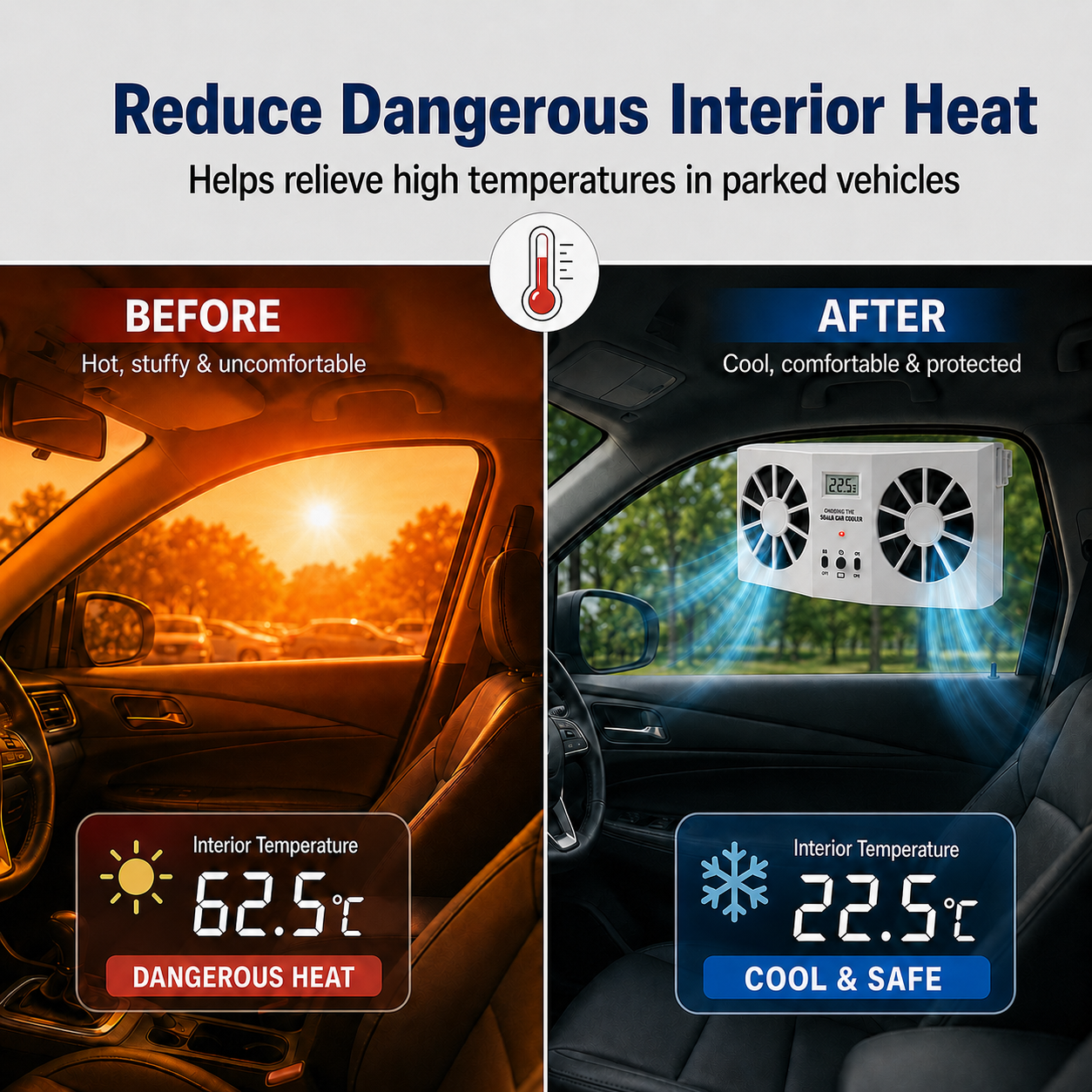 Solar‑Powered Dual‑Fan Car Cooling Exhaust Fan with LCD Temperature Display
