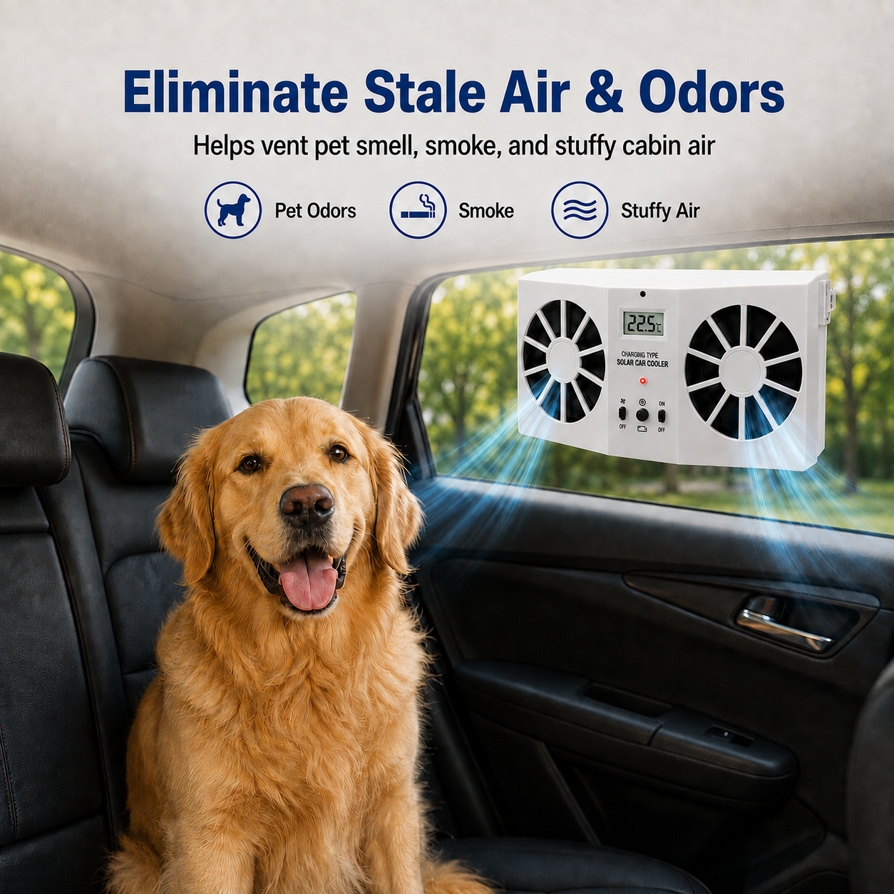 Solar‑Powered Dual‑Fan Car Cooling Exhaust Fan with LCD Temperature Display