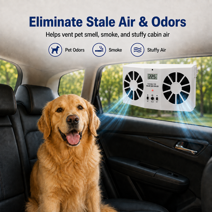 Solar‑Powered Dual‑Fan Car Cooling Exhaust Fan with LCD Temperature Display