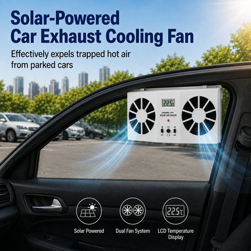 Solar‑Powered Dual‑Fan Car Cooling Exhaust Fan with LCD Temperature Display