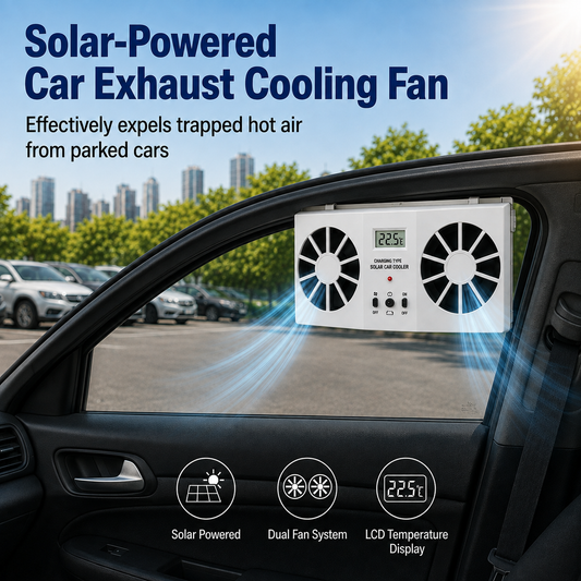 Solar‑Powered Dual‑Fan Car Cooling Exhaust Fan with LCD Temperature Display