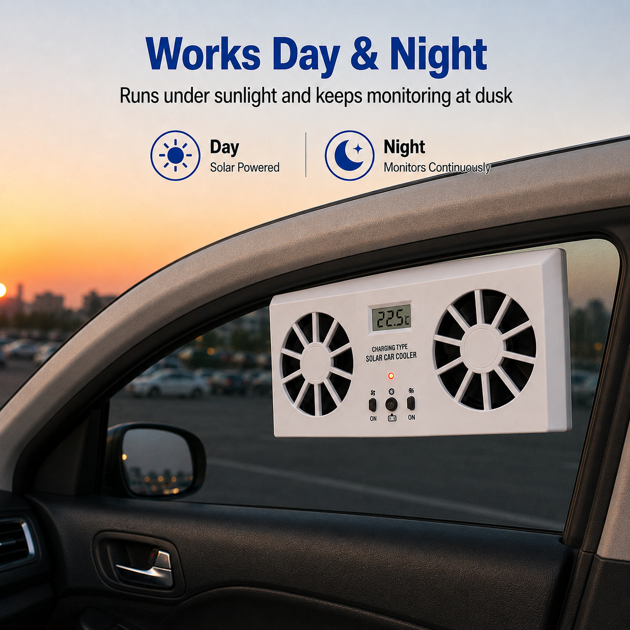 Solar‑Powered Dual‑Fan Car Cooling Exhaust Fan with LCD Temperature Display