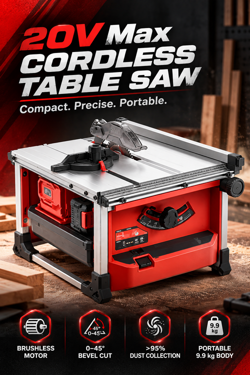 Cordless Brushless Table Saw, 0-45° Bevel Cut Portable Table Saw with 95% Dust Collection, 3 Batteries & Charger