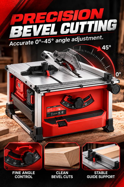 Cordless Brushless Table Saw, 0-45° Bevel Cut Portable Table Saw with 95% Dust Collection, 3 Batteries & Charger