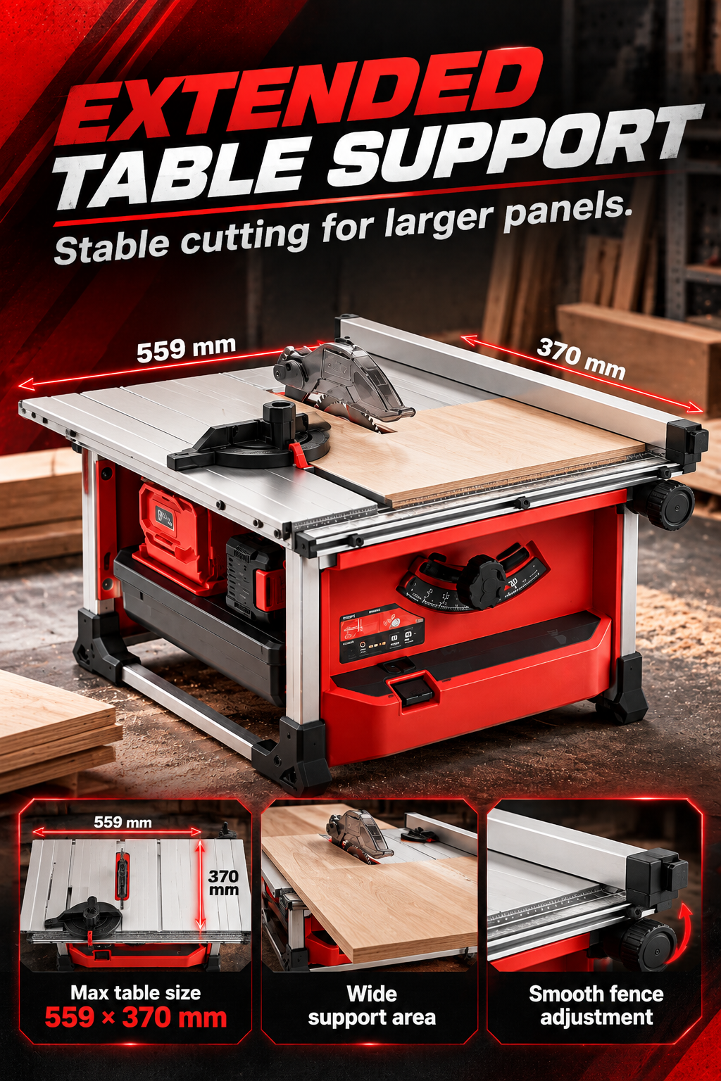 Cordless Brushless Table Saw, 0-45° Bevel Cut Portable Table Saw with 95% Dust Collection, 3 Batteries & Charger